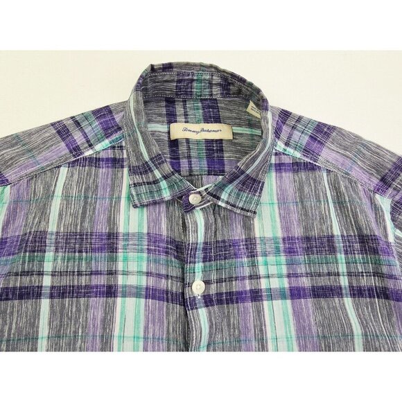 Tommy Bahama Lightweight Size Large Mens Plum Aqua White Check Logo S/S Shirt - Picture 11 of 11